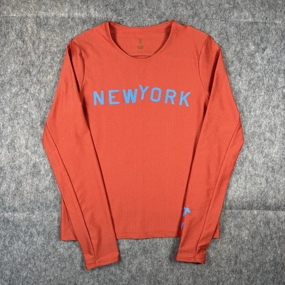 Tracksmith New York Long Sleeve Shirt Men Small Mesh 2024 Marathon NYC Orange - Picture 1 of 12